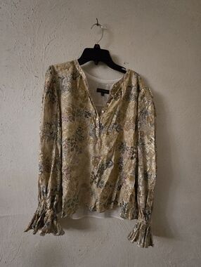 STATE Metallic Floral Peasant Blouse - Gold & Pink